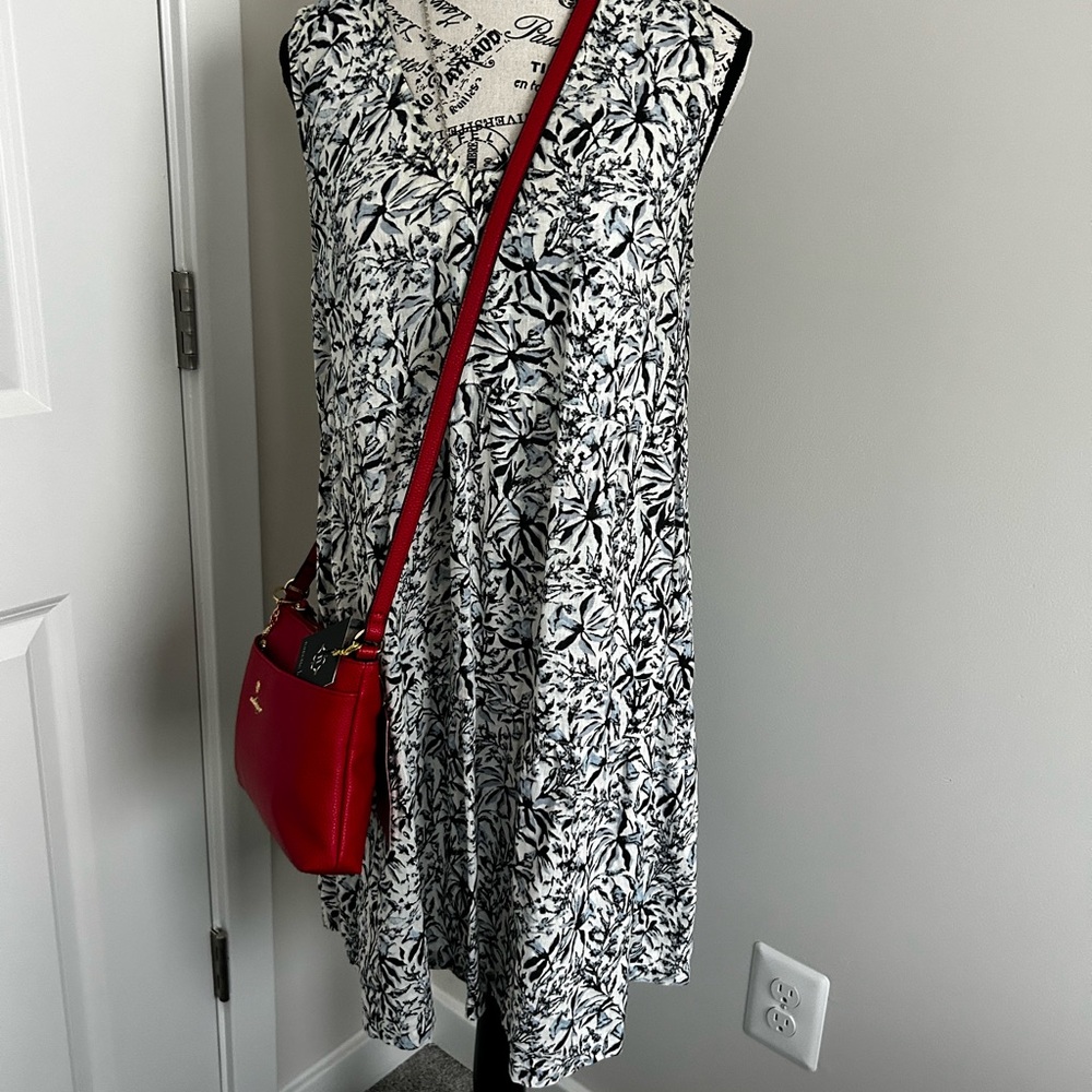 Lucky Brand Blue Black and White Floral Linen Dress